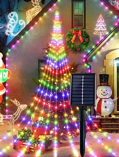  1 stk solenergi utendørs julepynt fossestjernelys 180 led 8 moduser trelys hageinnredning til hjemmet juletre bryllupsgård ferie julegave