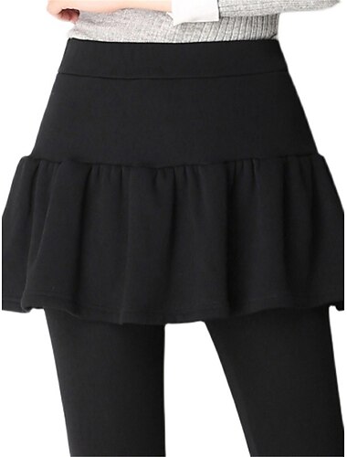  Damen Skort Modisch Strassenmode In voller Länge Hoher Taillenbund Glatt Rüsche 2 in 1 Hoher Schnitt Komfort Atmungsaktivität Weich Mikro-elastisch Urlaub Strasse Täglich Asche Schwarz Herbst Winter