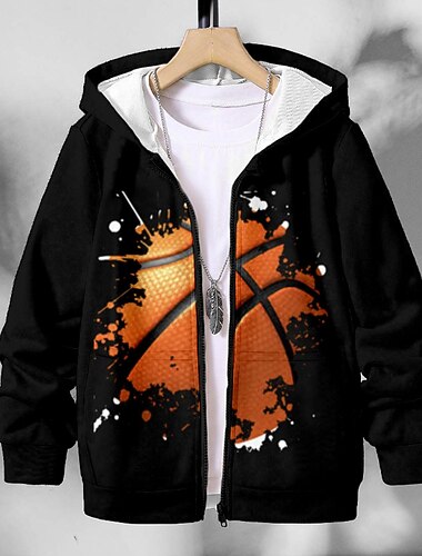  Pojkar 3D Basket Huvtröja Kappa Ytterkläder Långärmad 3D-tryck Höst Vinter Mode Streetwear Häftig Polyester Barn 3-12 år Utomhus Ledigt Dagligen Normal