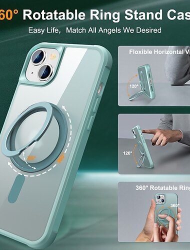  Telefondeksel iPhone 16e iPhone 16 iPhone 15 Pro Max Plus 14 13 12 11 med Magsafe ring holder magnetisk støtte trådløs lading solid farge TPU PC