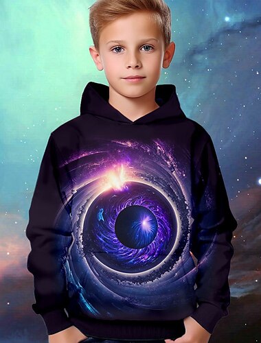  Dla chłopców 3D Wszechświat Przestrzeń Bluza z Kapturem Długi rękaw Druk 3D Jesień Aktywny Dzieci 4-12 lat Regularny
