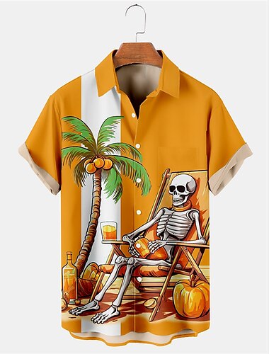  Herren Hemd Hawaiihemd Sommerhemd Totenkopf Motiv Baum Umlegekragen Schwarz Purpur Orange Grau Outdoor Halloween Kurze Ärmel Bedruckt Bekleidung Modisch Designer Brautkleider schlicht Weich