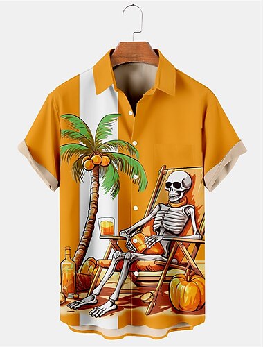  Per uomo Teschi Albero Camicia Camicia hawaiana Maniche corte Di tendenza Originale Informale Esterno Halloween Strada Estate Primavera Collo ripiegabile Stampa Nero Viola Arancione Grigio