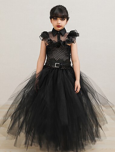  Quarta-feira Addams Vestidos Traje Cosplay Tutu Crianças Para Meninas Fantasias Espetáculo Festa dia das Bruxas Carnaval Baile de Máscaras Fantasia de Carnaval Fácil