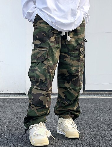  Homens Calças Cargo Calça cargo Calças Calça camuflada Bolsos Com Cordão Cintura elástica Côr Camuflagem Conforto Respirável Ao ar livre Diário Para Noite 100% Algodão Moda Casual Verde Tropa
