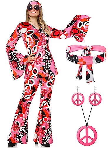  Retro vintage Jaren '60 Hippie Hoofdband Bell Bottom broek Jaren '70 verkleedkleding dames Flare manchet mouw Hippie Retro Wijnoogst Dames Halloween Carnaval Maskerade Feest / Uitgaan muziekfestival