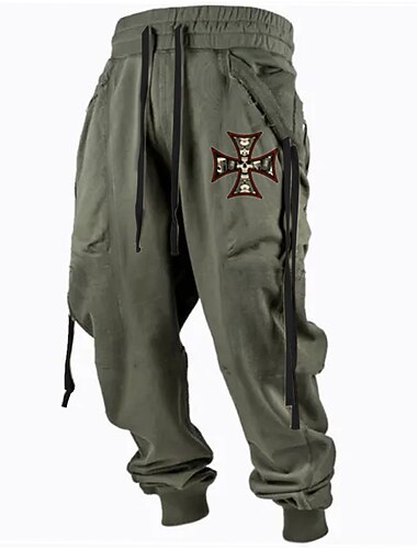  Voor heren Joggingbroeken Jogger Broek Trekkoord Elastische taille 3D-afdrukken Grafische prints Geometrie Kruis Comfort Buitensporten Casual Dagelijks Katoenmix Streetwear Ontwerper Zwart Geel