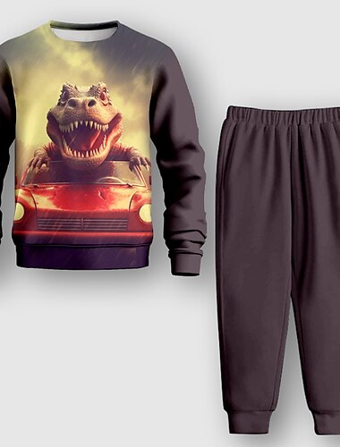  Băieți 3D Dinozaur Set de hanorac și pantaloni de trening Set Manșon Lung printare 3d Toamnă Iarnă Activ Modă Misto Copii 4 ani + Stil Nautic În aer liber Vacanță Stradă Fit regulat