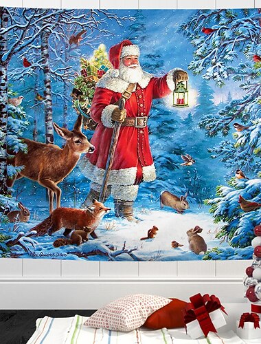  クリスマスの飾り 吊り下げタペストリー サンタクロース 雪の木 壁アート クリスマス 大きなタペストリー 壁画 装飾 写真 背景 ブランケット カーテン 自宅 寝室 リビングルーム 装飾