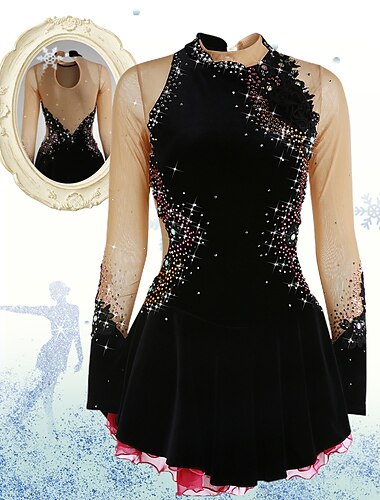  Φόρεμα για φιγούρες πατινάζ Γυναικεία Κοριτσίστικα Patinaj Φορέματα Μαύρο Λευκό Σκούρο μωβ Άνοιγμα πίσω Δίχτυ Σπαντέξ Βελούδο Υψηλή Ελαστικότητα Ανταγωνισμός Ενδυμασία πατινάζ Διατηρείτε Ζεστό