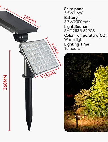  62 LEDs Solar-Gartenleuchten, verstellbare Außen-Solarlampe, wasserdichte Wandbeleuchtung für Gartendekorationslicht