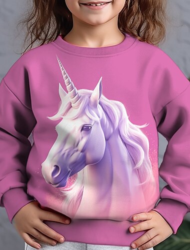  Mädchen 3D Tier Pferd Pullover Langarm 3D-Druck Herbst Winter Modisch Strassenmode bezaubernd Polyester kinderkleidung 3-12 Jahre Outdoor Casual Täglich Regular Fit