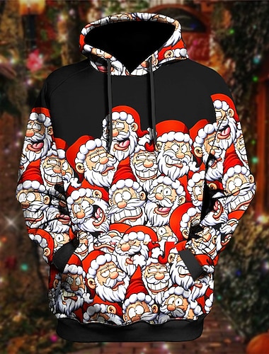  Sudadera con capucha 3D de Papá Noel para hombre, con estampado gráfico de Papá Noel, clásica, informal, para uso diario, de algodón marrón