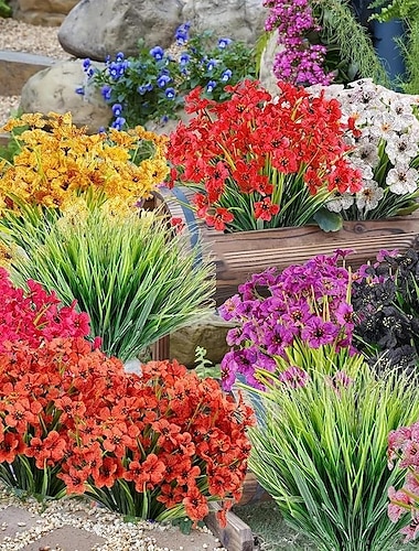  1 unidad de flores falsas, macetero colgante para interiores y exteriores, plantas de plástico sintético que no se decoloran para decoración de porche, jarrón, caja de ventana