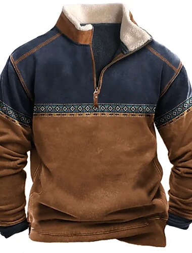  Herren Sweatshirt Pullover Sweatshirt mit Viertelreißverschluss Braun Troyer Halber Reißverschluss Farbblock Glatt Sport & Natur Täglich Festtage Vintage Brautkleider schlicht Dünnes Vlies Herbst