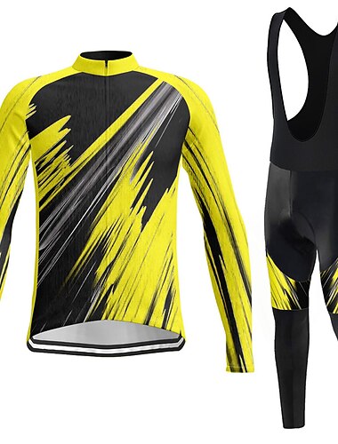  Herr Cykeltröja med Haklapp-tights Långärmad Bergscykling Vägcykling Vinter Höst Gul Rubinrött Blå Grafisk Cykel 3D Tablett Snabb tork Bakficka Fuktabsorberande Andningsfunktion Elastan sporter Kläder