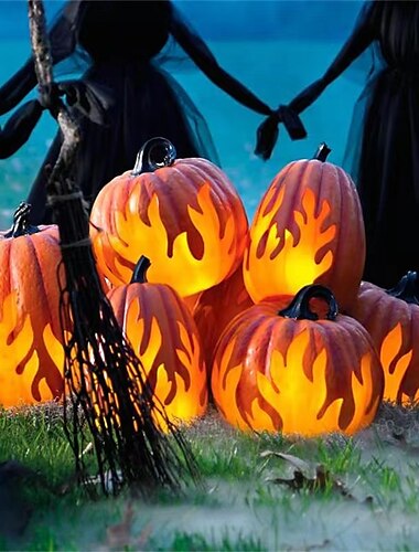  αποκριάτικο φανάρι κολοκύθας jack-o-lantern με μπαταρία αναμμένη μπομπονιέρα κολοκύθας με φλόγα διακόσμηση εξωτερικού χώρου