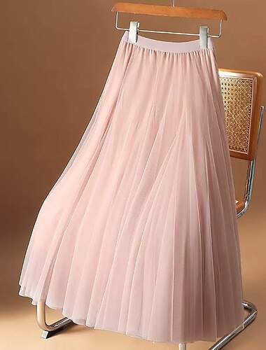  בגדי ריקוד נשים אלגנטית ארוך מידי חצאיות אחיד Ruched שכבות מרובות יומי פגישה (דייט) משמש שחור לבן ורוד מסמיק אביב, סתיו, חורף, קיץ פוליאסטר