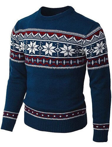  stygg julegenser herregensere snøfnugg strikketrykk genser genser nyttårsaften genser utendørs daglig langermet crewnecks rød marineblå grønn høst vinter s m ls