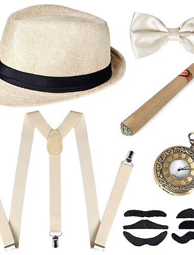  Vintage Roaring jaren '20 Jaren 1920 Panamahoed Accessoireset Accessoires ingesteld The Great Gatsby Voor heren Maskerade Vrijgezellenfeest Festival Volwassenen Boog Hoed Bretels Alle seizoenen