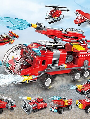  bloc de construcție iluminare 1805 camion de pompieri cu jet 8-în-1 set combinat pentru băieți puzzle asamblare jucării cadouri pentru copii pentru bărbați