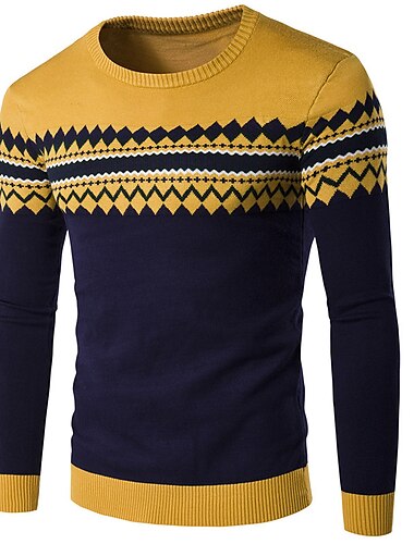  Herren Gestreift Geometrie Pullover Strickware Rundhalsausschnitt Mode Streetwear Designer Urlaub Alltagskleidung Ausgehen Gestrickt Langarm Herbst Winter Gelb Rote Marineblau