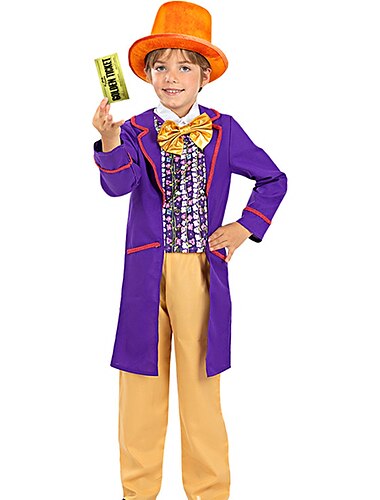  Charlie und die Schokoladenfabrik Charlie Willy Wonka Cosplay Kostüm Halloween-Gruppen-Familienkostüme Kinder Jungen Cosplay Halloween Halloween Karneval Maskerade Einfaches Karnevalskostüm
