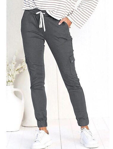  Per donna Pantaloni cargo magro Pantaloni Di tendenza Streetwear Lunghezza intera Vita normale Liscio Tasche multiple Design elastico con coulisse Comfort Traspirabilità Morbido Media elasticità Da
