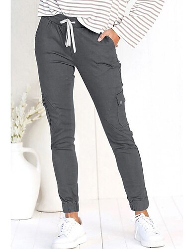  Mujer Pantalones cargo Ajustado Rayón Media cintura Longitud total Negro Otoño invierno