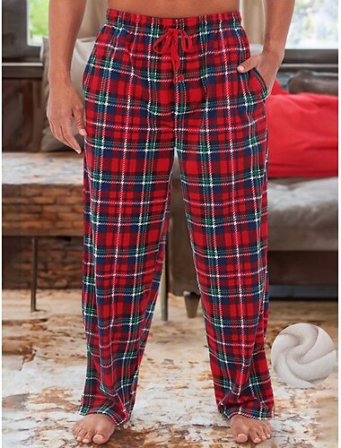  Herren Hausanzug Flanell-Pyjama-Hose Karierte hose Lounge Hose 1 pcs Plaid Grafik-Drucke Stilvoll Brautkleider schlicht Komfort Heim Täglich Flanell Komfort Hose Kordelzug Elastische Taille Herbst