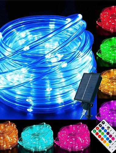  الطاقة الشمسية 16 لون RGB أنبوب ضوء سلسلة 5 متر 10 متر التحكم عن بعد 7 ألوان متزامن ضوء سلسلة في الهواء الطلق مقاوم للماء متعدد الألوان أنبوب ضوء سلسلة
