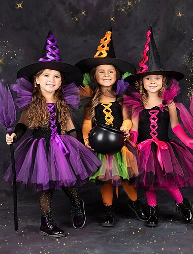  Heks Walpurgisnacht Jurken Cosplay kostuum Tutu Kinderen Voor meisjes Cosplay Prestatie Feest Halloween Carnaval Maskerade Mardi Gras Makkelijk carnavalskostuum