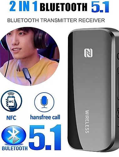  Kragenclip, kabelloser Bluetooth 5.1-Empfänger, Sender, Zwei-in-Eins-Aux-Autoradio-Adapter, Freisprecheinrichtung T40