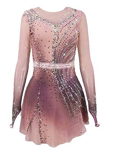  Kjole til kunstløp Dame Jente Skøyteløp Kjoler Rosa Blå Lilla Elastisk Trening Konkurranse Skøyteklær Hold Varm Krystall / Rhinstein Langermet Skøyting Kunstløp