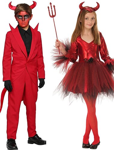  Costume Cosplay Diable Halloween Groupe Costumes Familiaux Pour Enfants Garçons Filles Cosplay Halloween Carnaval Mascarade Costume Facile de Carnaval pour la Nuit de Walpurgis