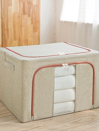  Große Fenster-Aufbewahrungsbox für Steppdecken, Aufbewahrungsbox für Kleidung, Finishing-Box aus Baumwollleinen, klappbare Aufbewahrungsbox mit Stahlrahmen, verdickte Aufbewahrungsbox für Schränke
