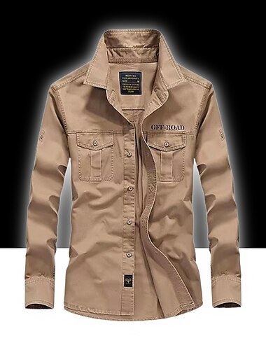  Herren Hemd für Wanderer Langarm Hemd Shirt Außen Belüftung Multi-Pocket Atmungsaktiv Rasche Trocknung Sommer Klassisch Baumwolle Armeegrün Khaki Blau Campen und Wandern Jagd Angeln