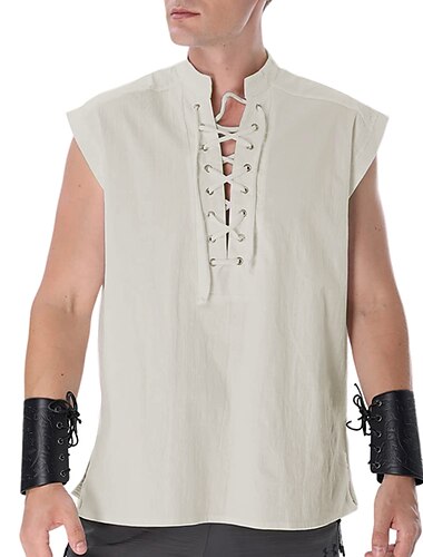  Retro Antiguo Medieval Renacimiento Chaleco T-Shirt Pirata Vikingo Hombre Pirata Víspera de Todos los Santos Carnaval Mascarada LARP Adulto Camisas Primavera verano