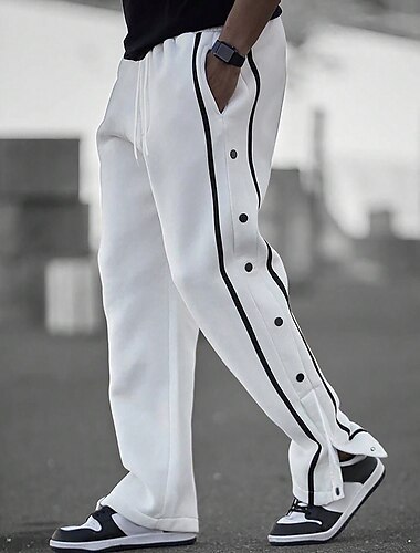 Voor heren Broek wegscheuren Broek Joggingbroek met rechte pijpen Zak Trekkoord Elastische taille Effen Comfort Ademend Buiten Dagelijks Uitgaan Modieus Casual Zwart Wit