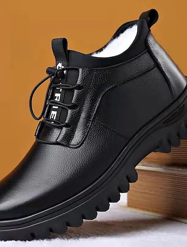  Miesten Bootsit Talvikengät Fleece-vuori Kävely Liiketoiminta Vapaa-aika Päivittäin PU Vedenkestävä Lämmin Nilkkurit Nauhat Musta Talvi