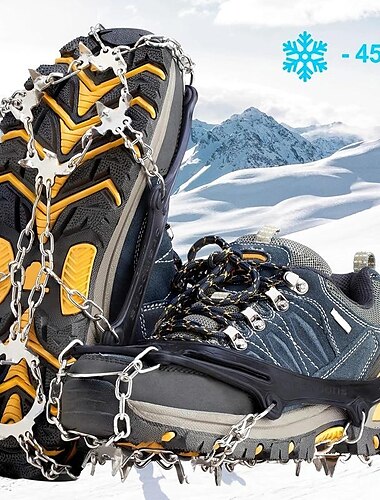  stijgijzers ijsklemmen voor laarzen schoenen, antislip roestvrijstalen spikes voor buiten wandelen vissen wandelen klimmen bergbeklimmen