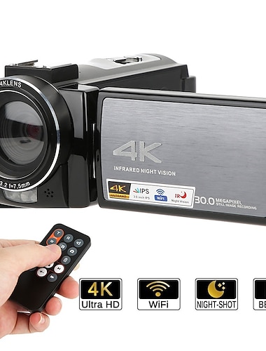  كاميرا فيديو 3 بوصة عالية الوضوح 4K، تكبير 16 مرة، محمول باليد، DV، الأشعة تحت الحمراء، عرض ليلي رقمي، مؤتمر السفر المنزلي المباشر (الولايات المتحدة 100-240 فولت) QIC