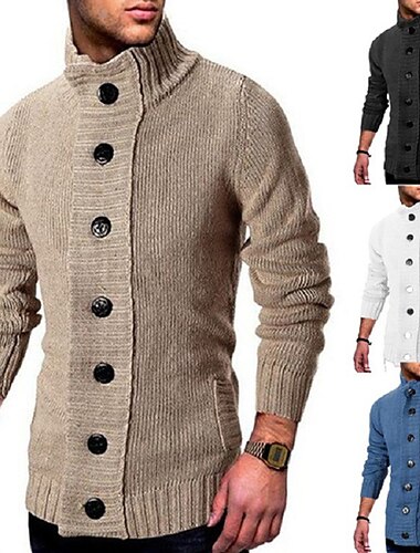  Herre Cardigan Genser Høst genser Tykk Strikke Vanlige topper Lomme Beskåret عادي Høy krage Oppvarminger Moderne Moderne Dagligdagstøy Ut på byen Klær Vinter Svart Hvit S M L