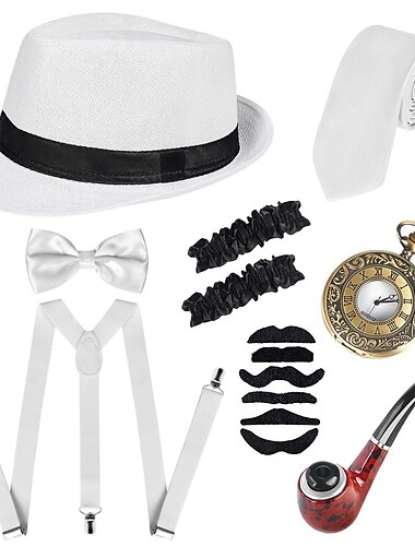 Vintage Goldene Zwanziger 1920er Panamahut Zubehörset Der große Gatsby Kostüm Herren Maskerade Junggesellinnenabschiedsparty Festival Erwachsene Schleife Hut Hosenträger Ganzjahres