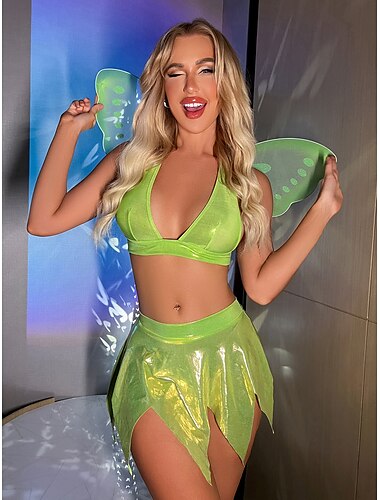  conte de fée fée clochette costume de cosplay ailes soutien-gorge mini jupe adultes femme brillant sexy costume performance fête halloween halloween carnaval mascarade facile halloween costumes mardi