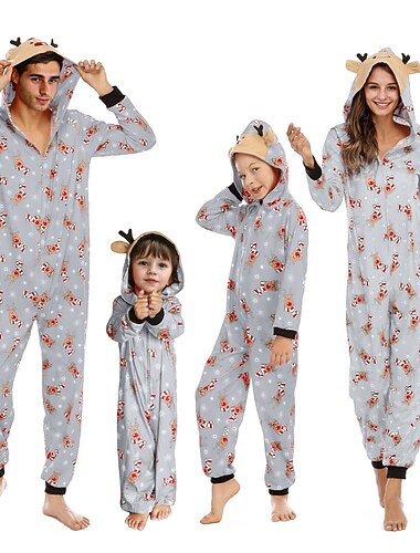  julenissen Reinsdyr Familiejule pyjamas Nattøj Unisex søt stil Familiematchende antrekk Baby Barne Jul Karneval Nytt År Fest / aften Hjemmeklær Heldraktskostymer