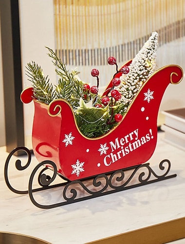  traîneau de noël décorations de noël table à manger décor décor à la maison fer rouge décoration de table de noël décor de noël belle artisanat de noël mini avec des lumières décor de noël décor de