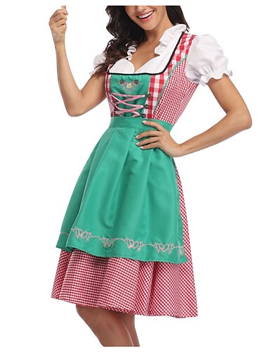  Karneval Oktoberfestbier Kostüm Kleid Dirndl Trachtenkleider Oktoberfest / Bier Dienstmädchen Bayerisch Deutsch München Wiesn Damen Stoff im traditionellen Stil Kleid Schürze