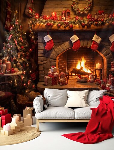  クリスマスの飾り、吊り下げタペストリー、クリスマスストッキング、クリスマス暖炉、壁アート、大きなタペストリー、壁画、装飾、写真、背景、ブランケット、カーテン、自宅、寝室、リビングルームの装飾