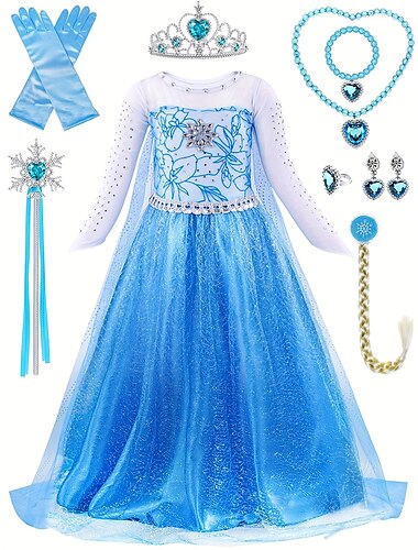  La Reine des neiges Conte de Fées Princesse Elsa Robe de demoiselle d'honneur Costume de soirée à thème Robes en tulle Cosplay Cosplay de Film for Fille Enfant Carnaval Mascarade Mariage robe